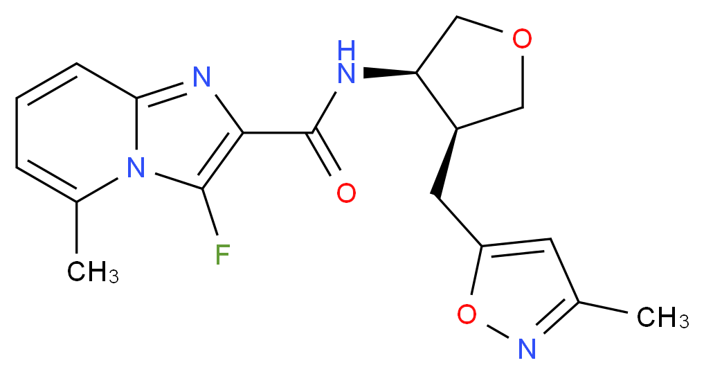3-fluoro-5-methyl-N-{(3R*,4S*)-4-[(3-methylisoxazol-5-yl)methyl]tetrahydrofuran-3-yl}imidazo[1,2-a]pyridine-2-carboxamide_分子结构_CAS_)