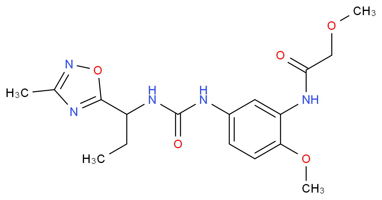 2-methoxy-N-{2-methoxy-5-[({[1-(3-methyl-1,2,4-oxadiazol-5-yl)propyl]amino}carbonyl)amino]phenyl}acetamide_分子结构_CAS_)