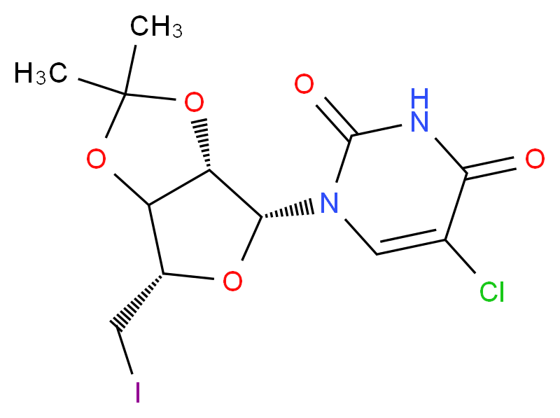 1-[(3aS,4R,6S)-6-(iodomethyl)-2,2-dimethyl-tetrahydro-2H-furo[3,4-d][1,3]dioxol-4-yl]-5-chloro-1,2,3,4-tetrahydropyrimidine-2,4-dione_分子结构_CAS_94048-47-2