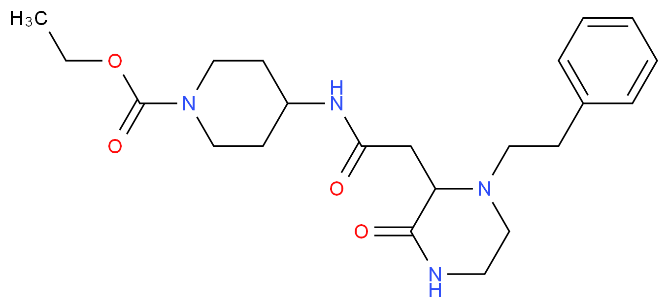 ethyl 4-({[3-oxo-1-(2-phenylethyl)-2-piperazinyl]acetyl}amino)-1-piperidinecarboxylate_分子结构_CAS_)
