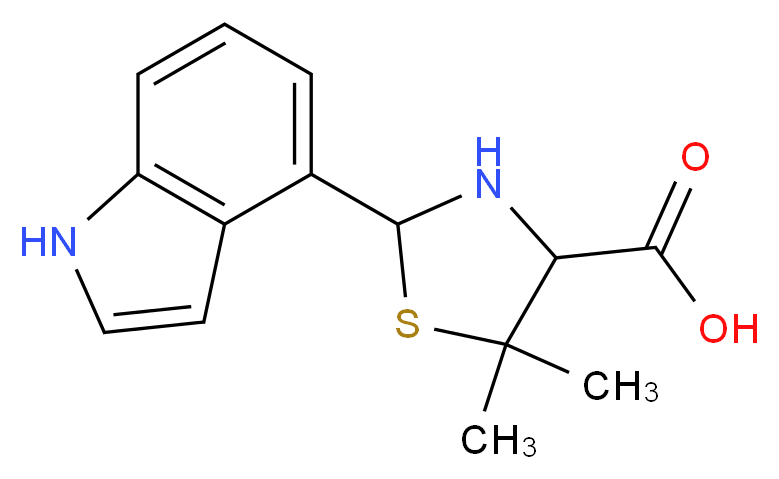 2-(1H-Indol-4-yl)-5,5-dimethyl-1,3-thiazolidine-4-carboxylic acid_分子结构_CAS_)