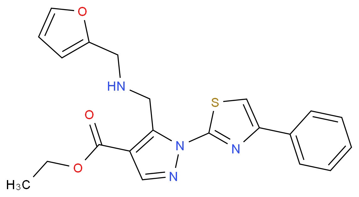 ethyl 5-{[(2-furylmethyl)amino]methyl}-1-(4-phenyl-1,3-thiazol-2-yl)-1H-pyrazole-4-carboxylate_分子结构_CAS_)