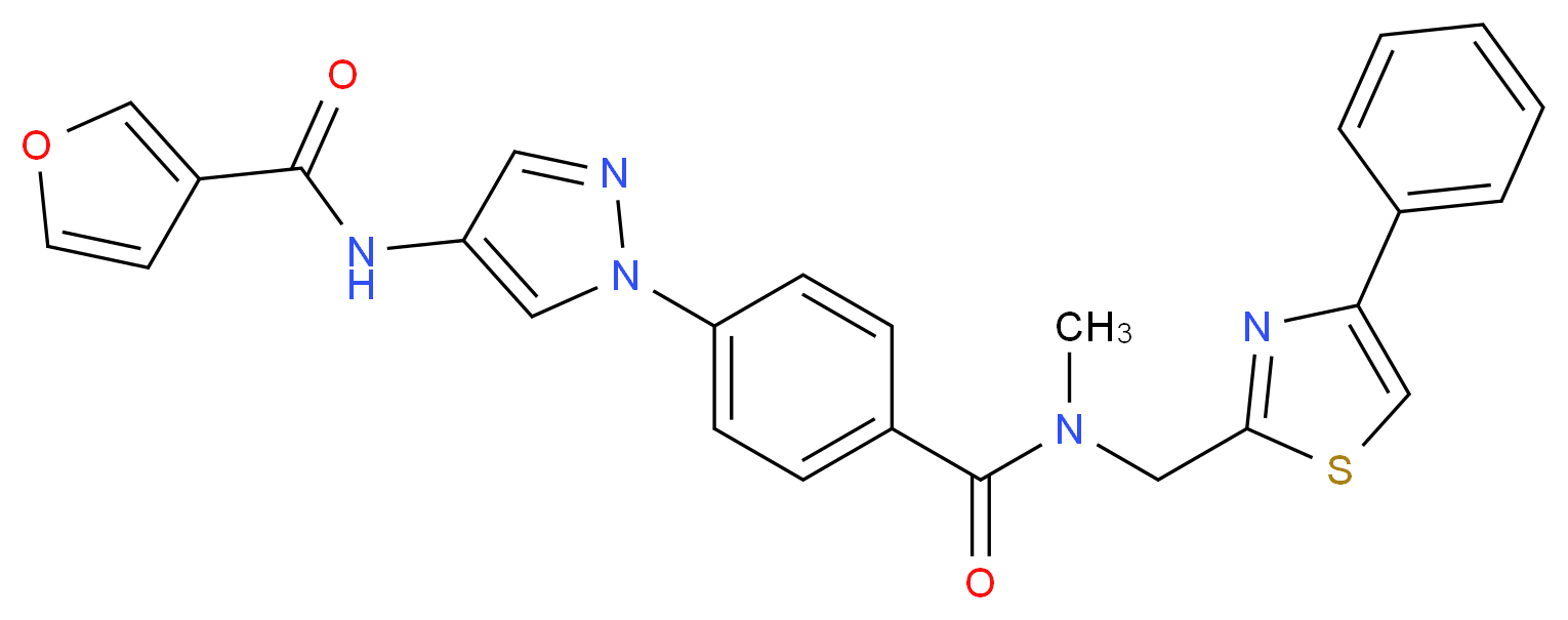 N-{1-[4-({methyl[(4-phenyl-1,3-thiazol-2-yl)methyl]amino}carbonyl)phenyl]-1H-pyrazol-4-yl}-3-furamide_分子结构_CAS_)