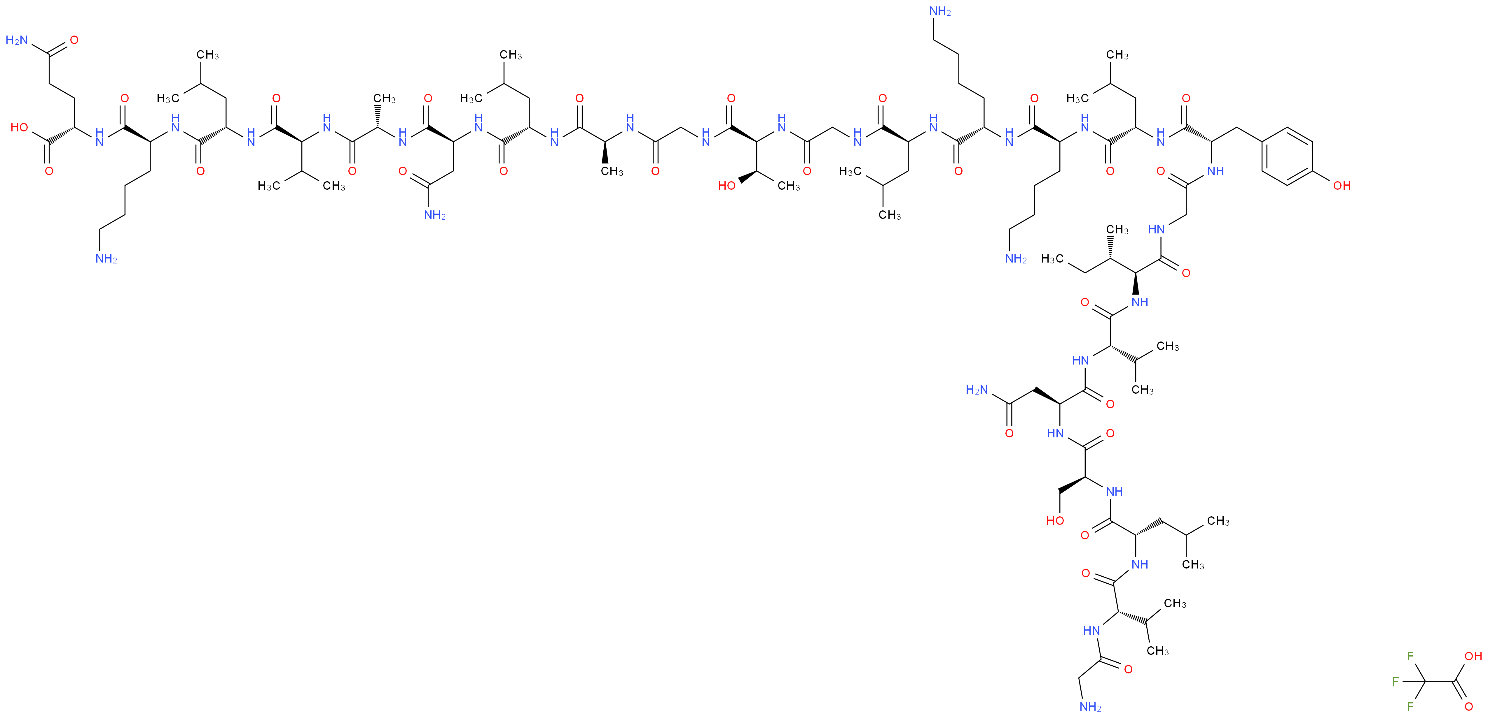 (2S)-2-[(2S)-6-amino-2-[(2S)-2-[(2S)-2-[(2S)-2-[(2S)-2-[(2S)-2-[(2S)-2-{2-[(2S,3R)-2-{2-[(2S)-2-[(2S)-6-amino-2-[(2S)-6-amino-2-[(2S)-2-[(2S)-2-{2-[(2S,3S)-2-[(2S)-2-[(2S)-2-[(2S)-2-[(2S)-2-[(2S)-2-(2-aminoacetamido)-3-methylbutanamido]-4-methylpentanamido]-3-hydroxypropanamido]-3-carbamoylpropanamido]-3-methylbutanamido]-3-methylpentanamido]acetamido}-3-(4-hydroxyphenyl)propanamido]-4-methylpentanamido]hexanamido]hexanamido]-4-methylpentanamido]acetamido}-3-hydroxybutanamido]acetamido}propanamido]-4-methylpentanamido]-3-carbamoylpropanamido]propanamido]-3-methylbutanamido]-4-methylpentanamido]hexanamido]-4-carbamoylbutanoic acid; trifluoroacetic acid_分子结构_CAS_136831-50-0