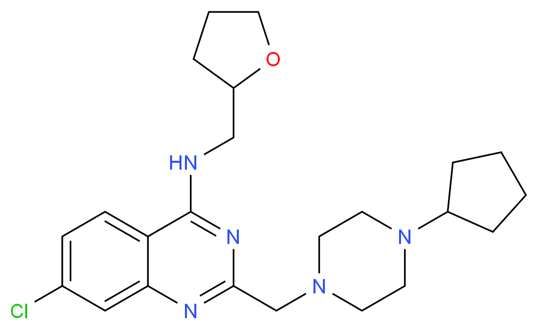 7-chloro-2-[(4-cyclopentyl-1-piperazinyl)methyl]-N-(tetrahydro-2-furanylmethyl)-4-quinazolinamine_分子结构_CAS_)