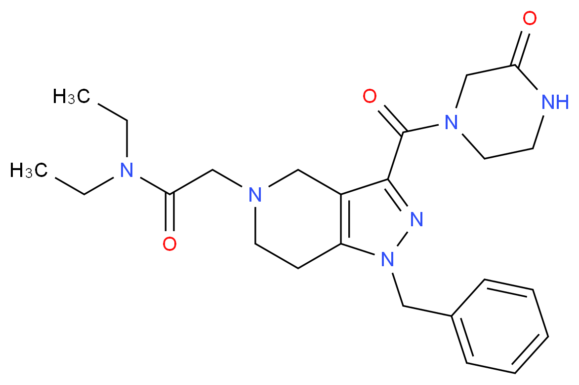 2-{1-benzyl-3-[(3-oxo-1-piperazinyl)carbonyl]-1,4,6,7-tetrahydro-5H-pyrazolo[4,3-c]pyridin-5-yl}-N,N-diethylacetamide_分子结构_CAS_)