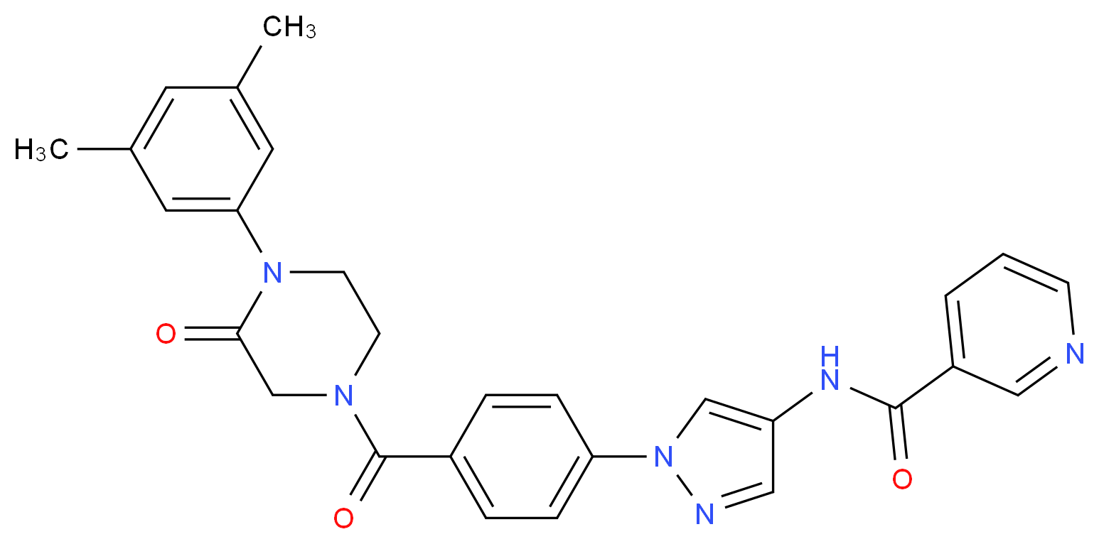 N-[1-(4-{[4-(3,5-dimethylphenyl)-3-oxo-1-piperazinyl]carbonyl}phenyl)-1H-pyrazol-4-yl]nicotinamide_分子结构_CAS_)