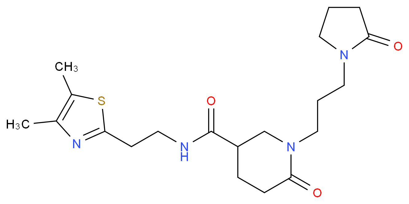 N-[2-(4,5-dimethyl-1,3-thiazol-2-yl)ethyl]-6-oxo-1-[3-(2-oxo-1-pyrrolidinyl)propyl]-3-piperidinecarboxamide_分子结构_CAS_)