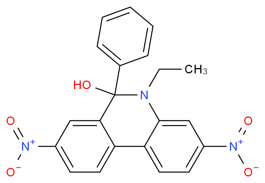 5-乙基-5,6-二氢-3,8-二硝基-6-苯基-6-菲啶醇_分子结构_CAS_302911-79-1)