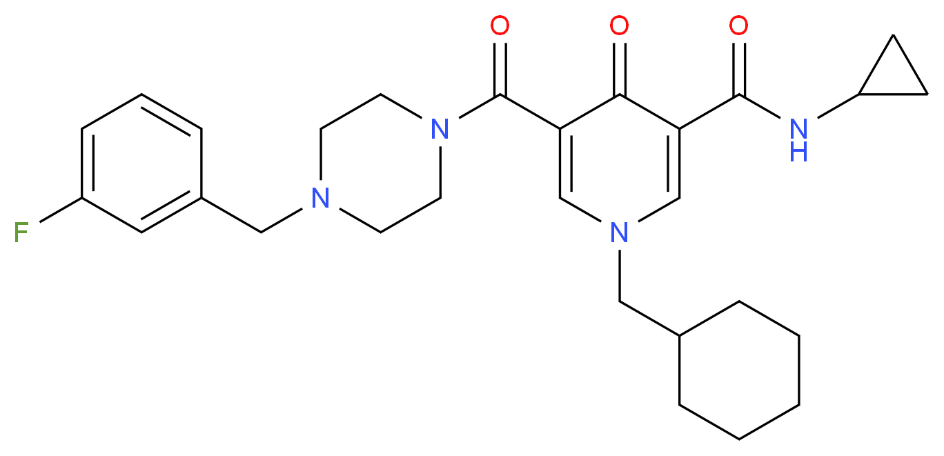 1-(cyclohexylmethyl)-N-cyclopropyl-5-{[4-(3-fluorobenzyl)-1-piperazinyl]carbonyl}-4-oxo-1,4-dihydro-3-pyridinecarboxamide_分子结构_CAS_)