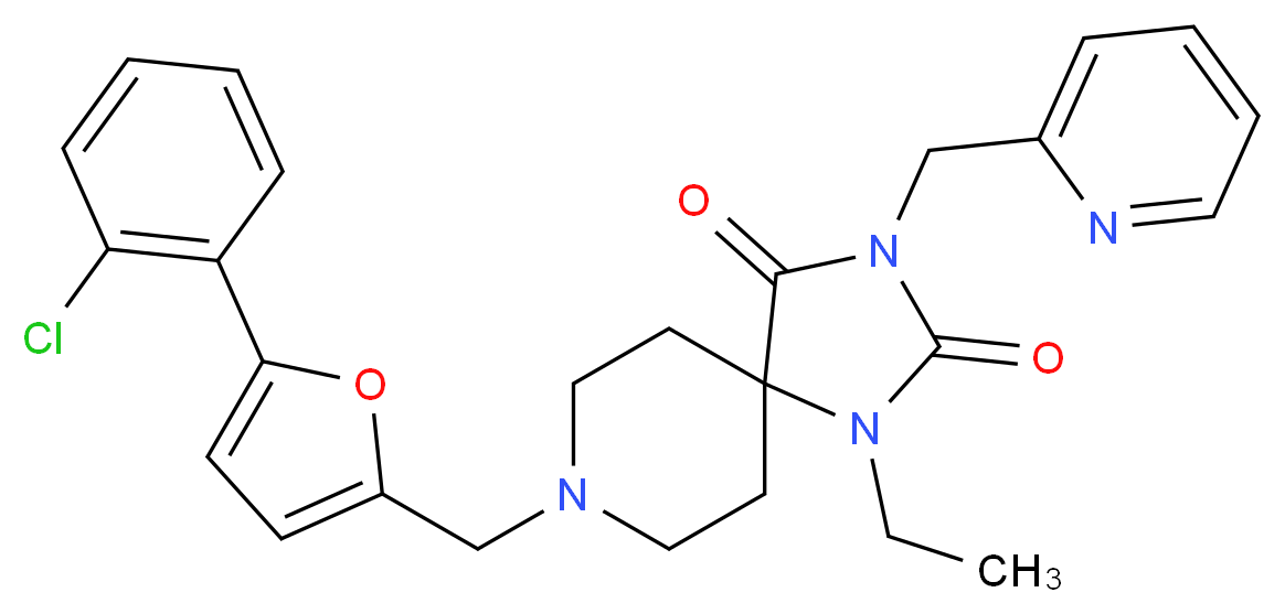 8-{[5-(2-chlorophenyl)-2-furyl]methyl}-1-ethyl-3-(2-pyridinylmethyl)-1,3,8-triazaspiro[4.5]decane-2,4-dione_分子结构_CAS_)