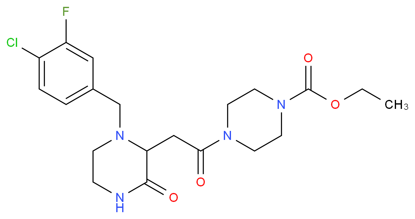 ethyl 4-{[1-(4-chloro-3-fluorobenzyl)-3-oxo-2-piperazinyl]acetyl}-1-piperazinecarboxylate_分子结构_CAS_)