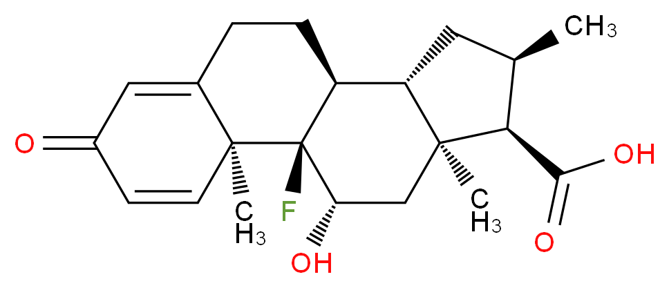 (1R,2S,10S,11S,13R,14R,15S,17S)-1-fluoro-17-hydroxy-2,13,15-trimethyl-5-oxotetracyclo[8.7.0.0<sup>2</sup>,<sup>7</sup>.0<sup>1</sup><sup>1</sup>,<sup>1</sup><sup>5</sup>]heptadeca-3,6-diene-14-carboxylic acid_分子结构_CAS_75262-69-0