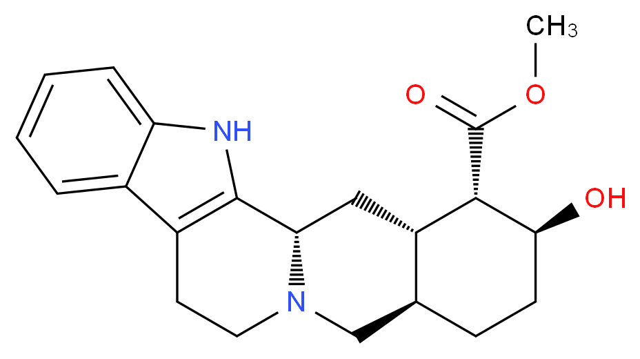 methyl (1S,15R,18S,19S,20S)-18-hydroxy-3,13-diazapentacyclo[11.8.0.0<sup>2</sup>,<sup>1</sup><sup>0</sup>.0<sup>4</sup>,<sup>9</sup>.0<sup>1</sup><sup>5</sup>,<sup>2</sup><sup>0</sup>]henicosa-2(10),4,6,8-tetraene-19-carboxylate_分子结构_CAS_483-10-3