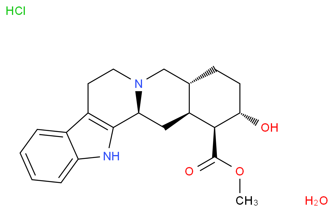 hydrate methyl (1S,15R,18S,19S,20S)-18-hydroxy-3,13-diazapentacyclo[11.8.0.0<sup>2</sup>,<sup>1</sup><sup>0</sup>.0<sup>4</sup>,<sup>9</sup>.0<sup>1</sup><sup>5</sup>,<sup>2</sup><sup>0</sup>]henicosa-2(10),4,6,8-tetraene-19-carboxylate hydrochloride_分子结构_CAS_123333-62-0