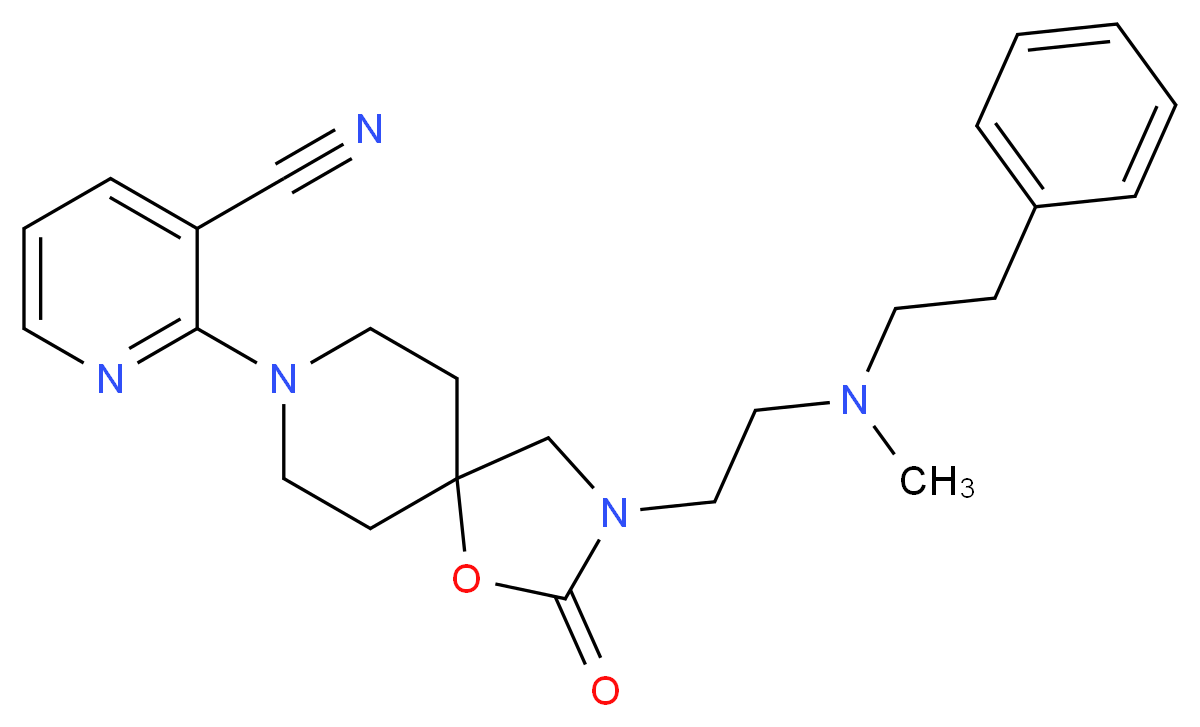 2-(3-{2-[methyl(2-phenylethyl)amino]ethyl}-2-oxo-1-oxa-3,8-diazaspiro[4.5]dec-8-yl)nicotinonitrile_分子结构_CAS_)