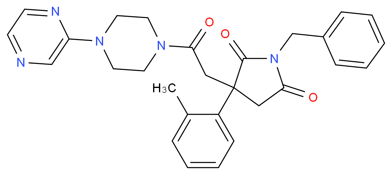 1-benzyl-3-(2-methylphenyl)-3-{2-oxo-2-[4-(2-pyrazinyl)-1-piperazinyl]ethyl}-2,5-pyrrolidinedione_分子结构_CAS_)