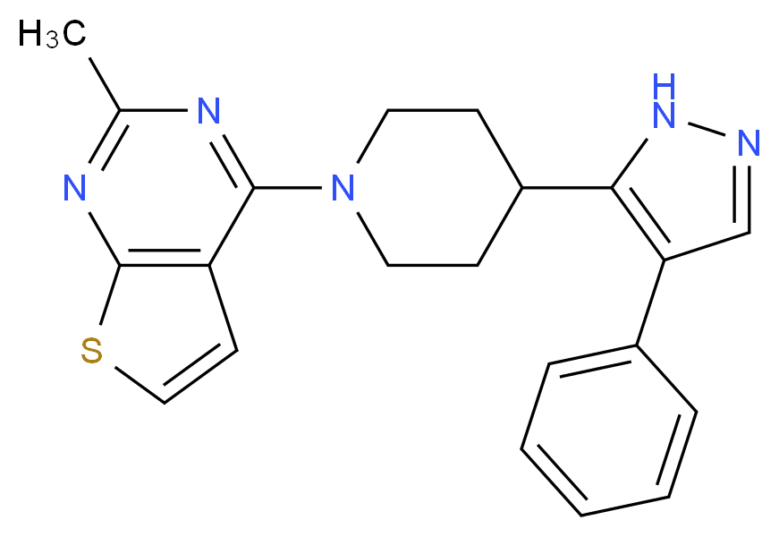 2-methyl-4-[4-(4-phenyl-1H-pyrazol-5-yl)piperidin-1-yl]thieno[2,3-d]pyrimidine_分子结构_CAS_)