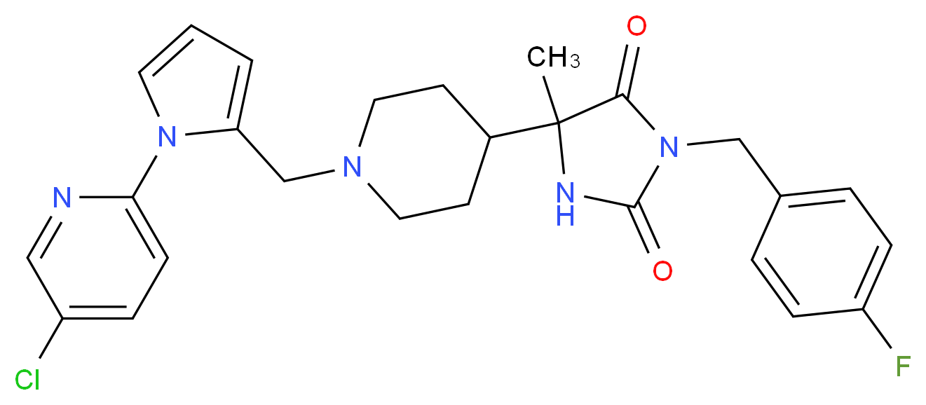 5-(1-{[1-(5-chloro-2-pyridinyl)-1H-pyrrol-2-yl]methyl}-4-piperidinyl)-3-(4-fluorobenzyl)-5-methyl-2,4-imidazolidinedione_分子结构_CAS_)