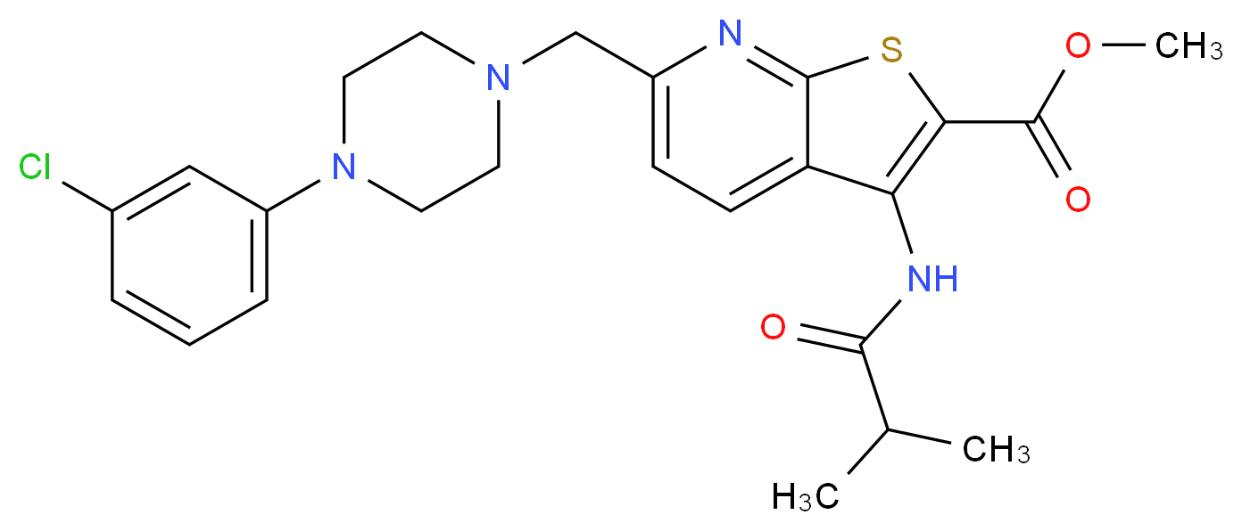 methyl 6-{[4-(3-chlorophenyl)-1-piperazinyl]methyl}-3-(isobutyrylamino)thieno[2,3-b]pyridine-2-carboxylate_分子结构_CAS_)