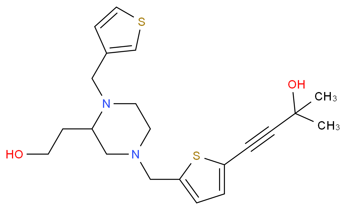 4-(5-{[3-(2-hydroxyethyl)-4-(3-thienylmethyl)-1-piperazinyl]methyl}-2-thienyl)-2-methyl-3-butyn-2-ol_分子结构_CAS_)