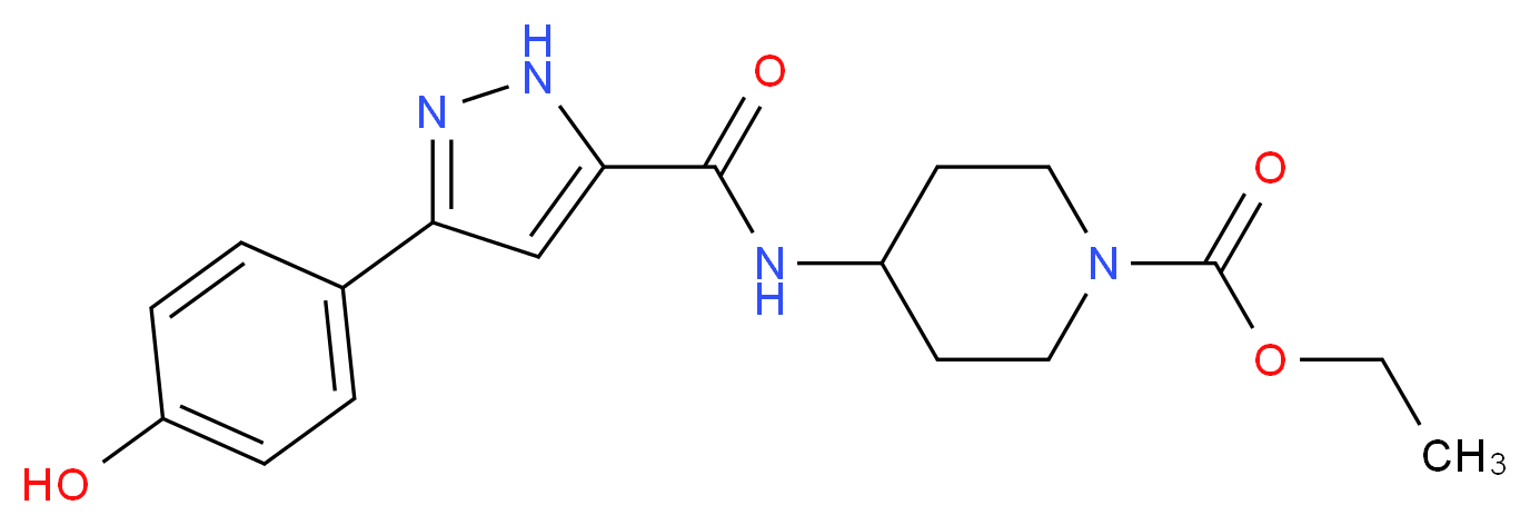 ethyl 4-({[3-(4-hydroxyphenyl)-1H-pyrazol-5-yl]carbonyl}amino)-1-piperidinecarboxylate_分子结构_CAS_)