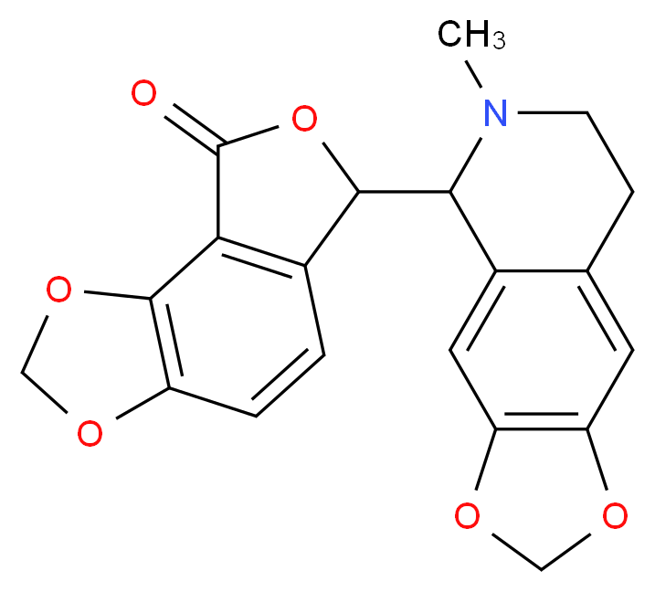 10-{6-methyl-2H,5H,6H,7H,8H-[1,3]dioxolo[4,5-g]isoquinolin-5-yl}-3,5,11-trioxatricyclo[7.3.0.0^{2,6}]dodeca-1(9),2(6),7-trien-12-one_分子结构_CAS_485-49-4