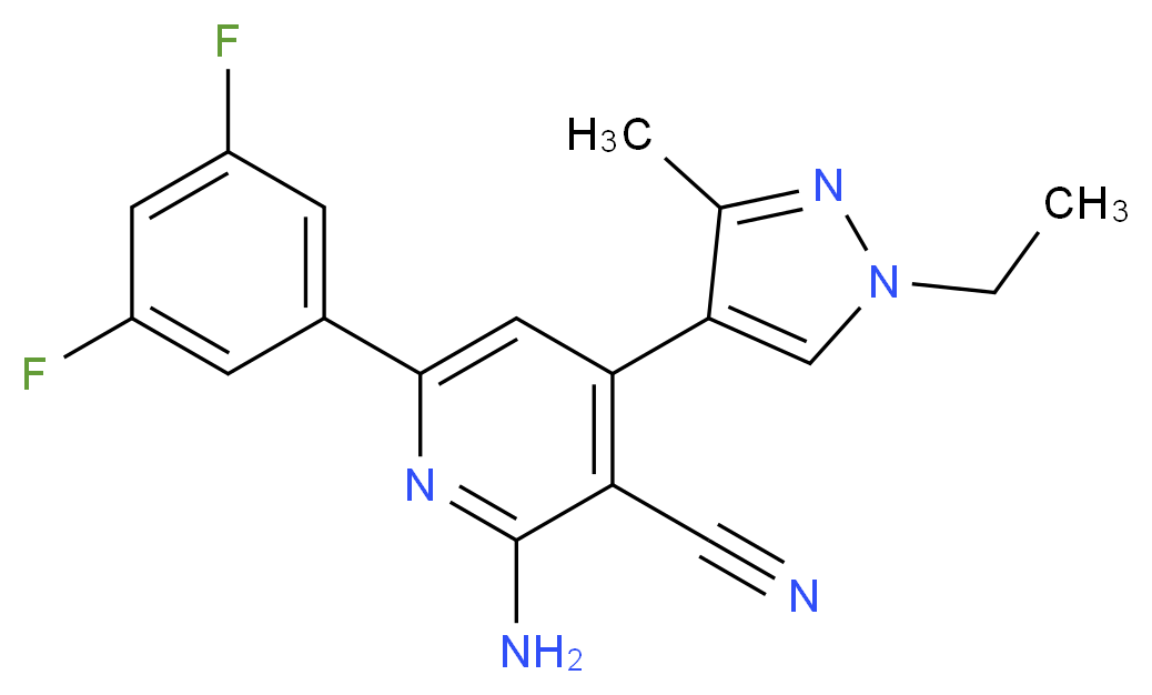2-amino-6-(3,5-difluorophenyl)-4-(1-ethyl-3-methyl-1H-pyrazol-4-yl)nicotinonitrile_分子结构_CAS_)