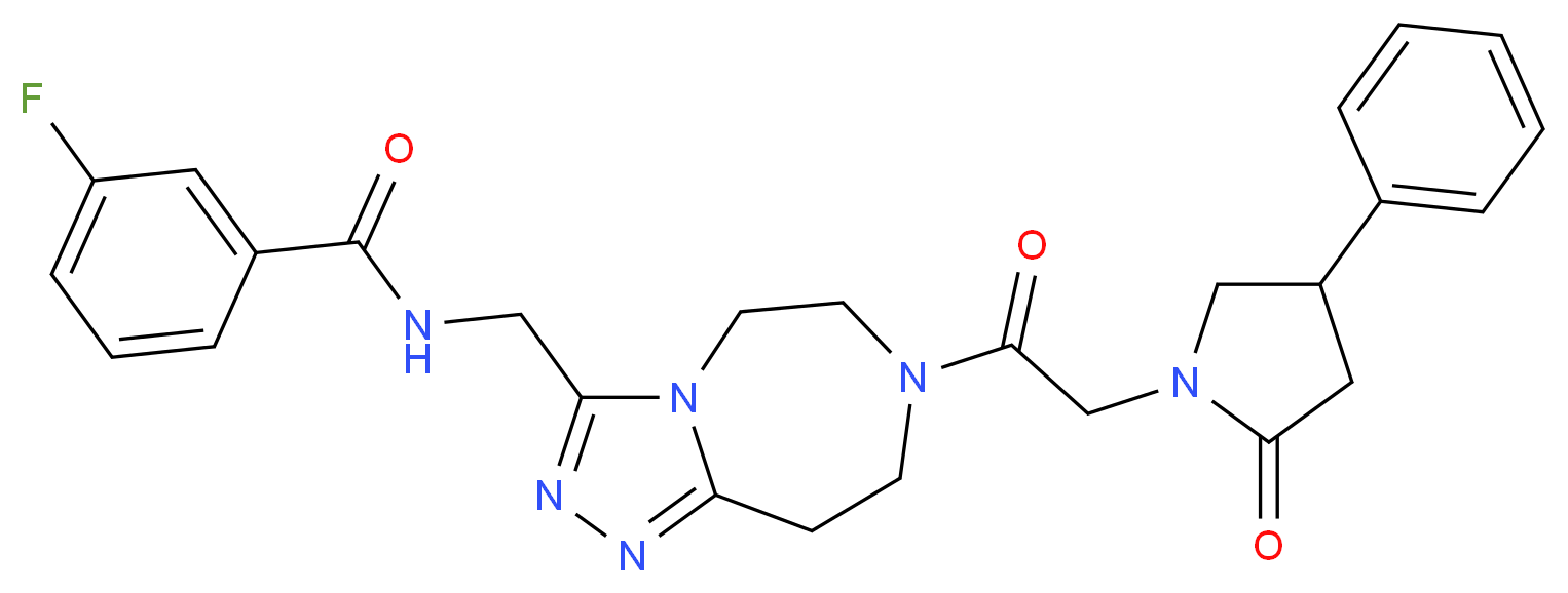 3-fluoro-N-({7-[(2-oxo-4-phenyl-1-pyrrolidinyl)acetyl]-6,7,8,9-tetrahydro-5H-[1,2,4]triazolo[4,3-d][1,4]diazepin-3-yl}methyl)benzamide_分子结构_CAS_)