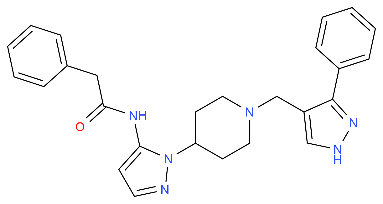 2-phenyl-N-(1-{1-[(3-phenyl-1H-pyrazol-4-yl)methyl]-4-piperidinyl}-1H-pyrazol-5-yl)acetamide_分子结构_CAS_)
