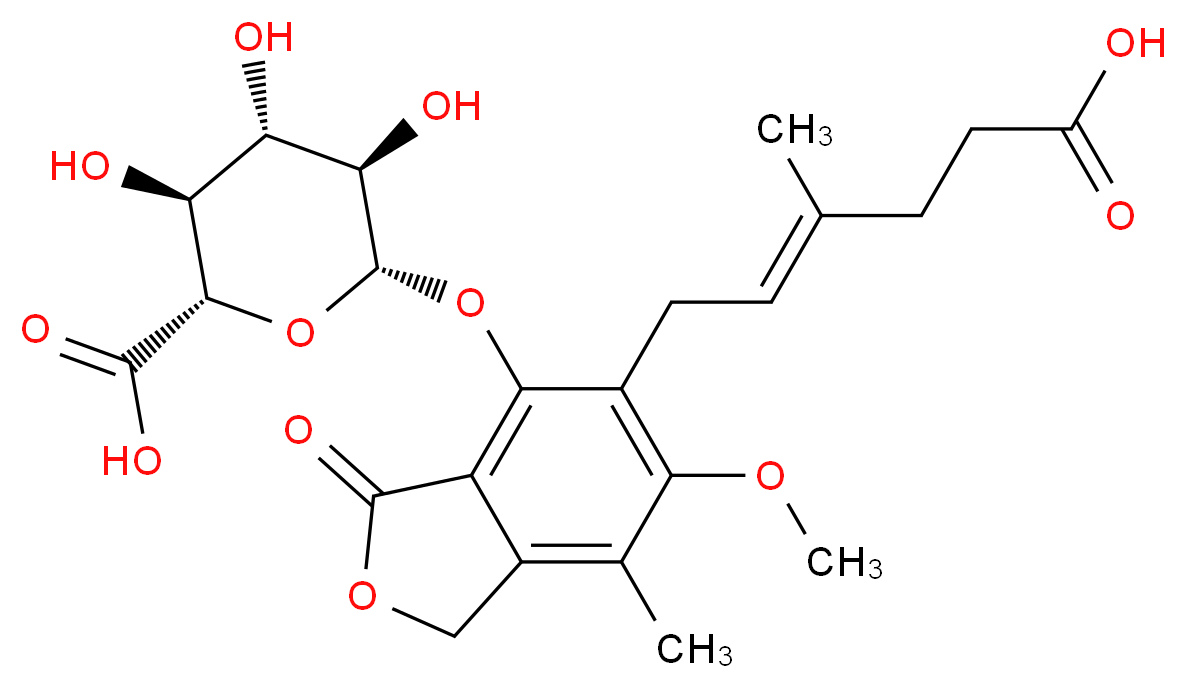 (2S,3S,4S,5R,6S)-6-({5-[(2E)-5-carboxy-3-methylpent-2-en-1-yl]-6-methoxy-7-methyl-3-oxo-1,3-dihydro-2-benzofuran-4-yl}oxy)-3,4,5-trihydroxyoxane-2-carboxylic acid_分子结构_CAS_31528-44-6