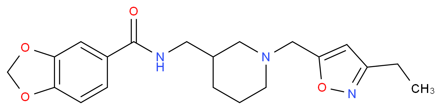 N-({1-[(3-ethylisoxazol-5-yl)methyl]piperidin-3-yl}methyl)-1,3-benzodioxole-5-carboxamide_分子结构_CAS_)