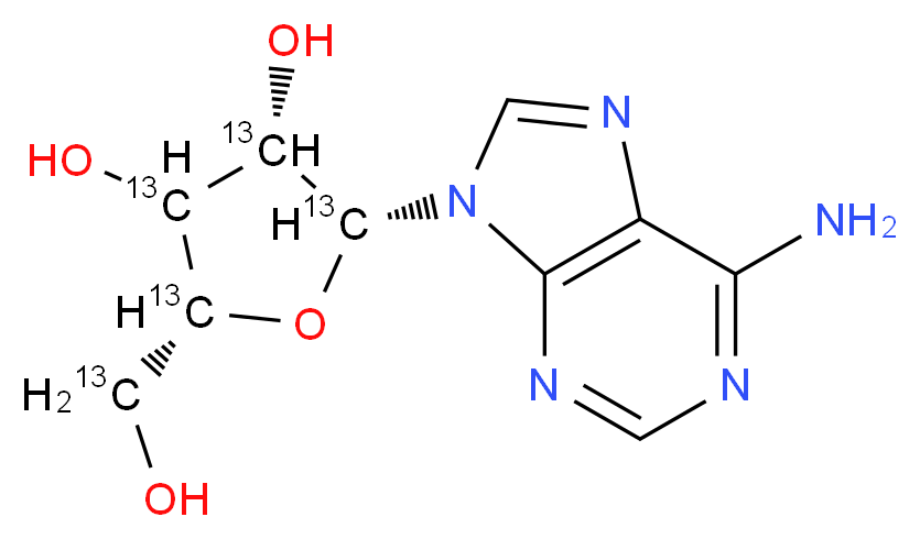 (2R,3S,5R)-2-(6-amino-9H-purin-9-yl)-5-[hydroxy(<sup>1</sup><sup>3</sup>C)methyl](2,3,4,5-<sup>1</sup><sup>3</sup>C<sub>4</sub>)oxolane-3,4-diol_分子结构_CAS_159496-13-6