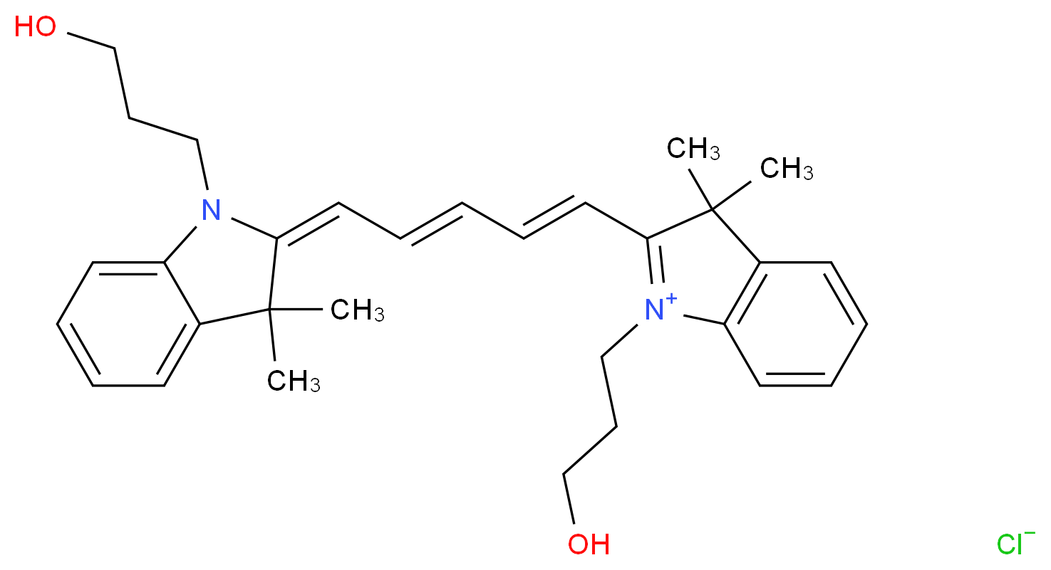 1-(3-hydroxypropyl)-2-[(1E,3E)-5-[(2E)-1-(3-hydroxypropyl)-3,3-dimethyl-2,3-dihydro-1H-indol-2-ylidene]penta-1,3-dien-1-yl]-3,3-dimethyl-3H-indol-1-ium chloride_分子结构_CAS_182873-72-9