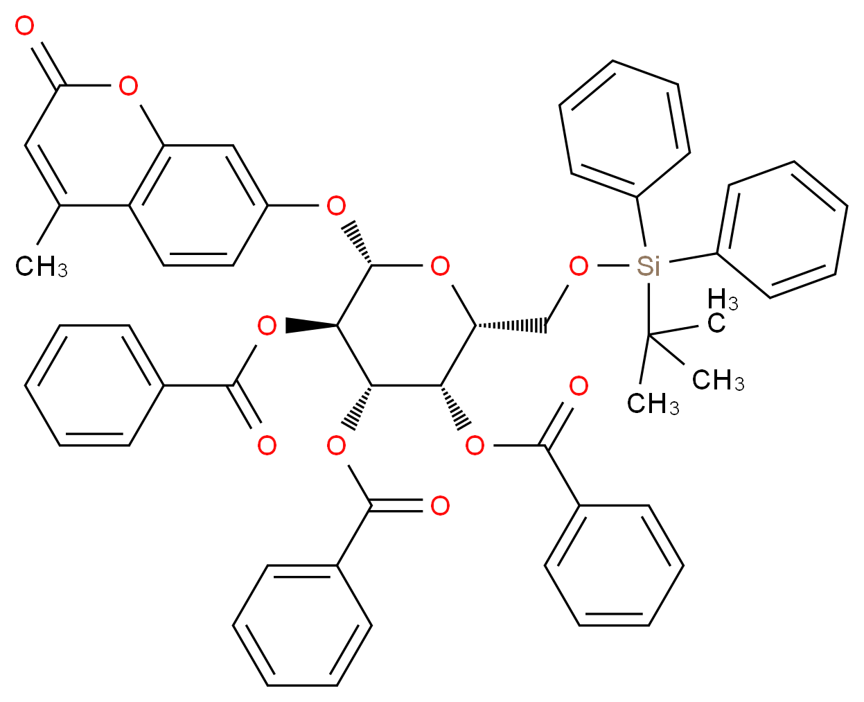 4-Methylumbelliferyl 2,3,4-Tri-O-benzoyl-6-O-(tert-butyldiphenylsilyl)-β-D-galactopyranoside_分子结构_CAS_920975-58-2)