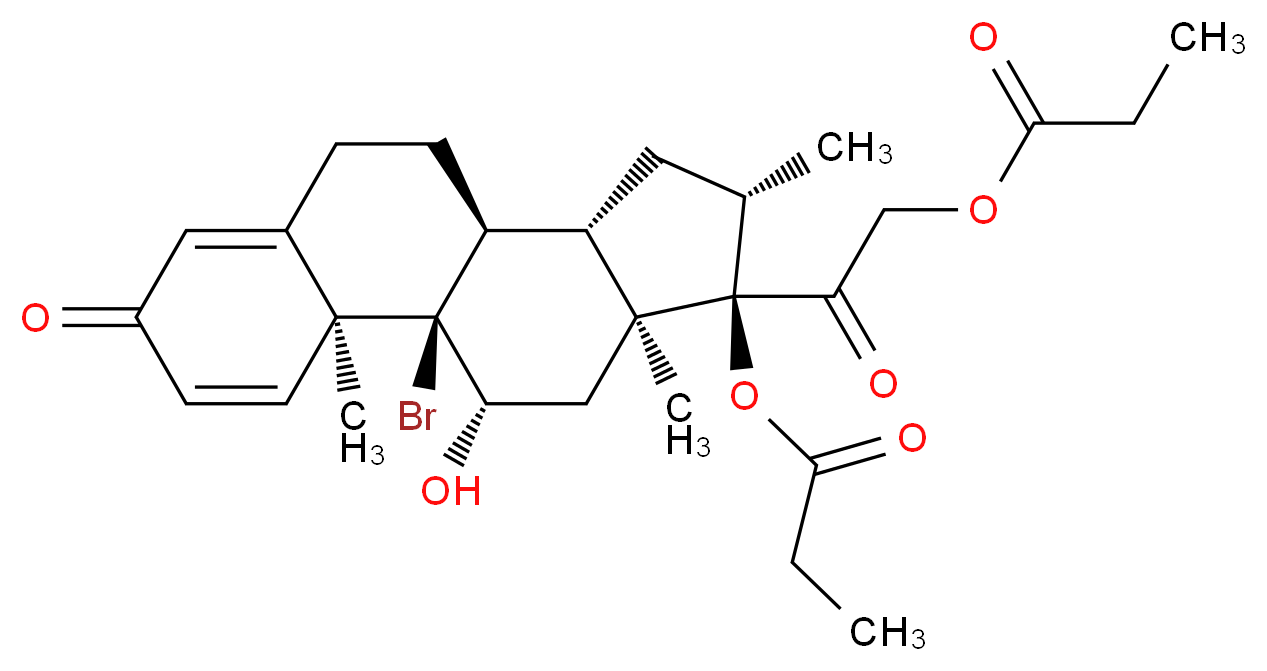 2-[(1R,2S,10S,11S,13S,14R,15S,17S)-1-bromo-17-hydroxy-2,13,15-trimethyl-5-oxo-14-(propanoyloxy)tetracyclo[8.7.0.0<sup>2</sup>,<sup>7</sup>.0<sup>1</sup><sup>1</sup>,<sup>1</sup><sup>5</sup>]heptadeca-3,6-dien-14-yl]-2-oxoethyl propanoate_分子结构_CAS_52092-14-5
