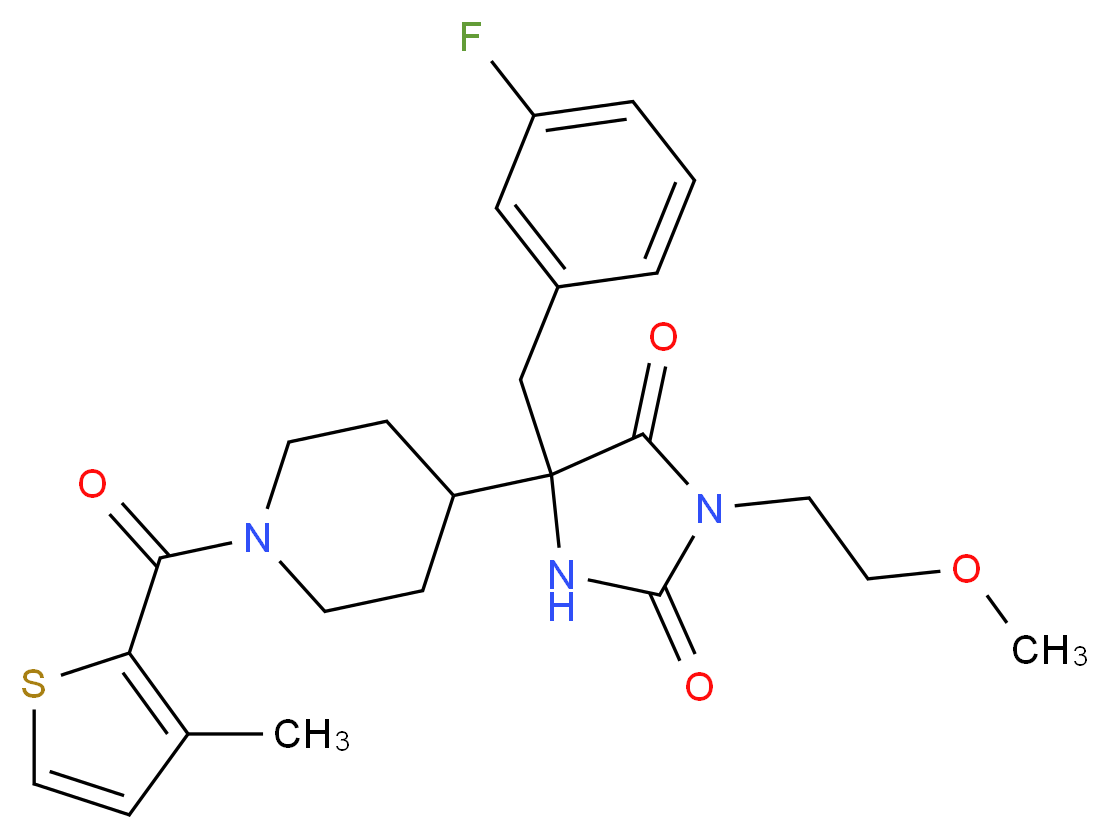 5-(3-fluorobenzyl)-3-(2-methoxyethyl)-5-{1-[(3-methyl-2-thienyl)carbonyl]-4-piperidinyl}-2,4-imidazolidinedione_分子结构_CAS_)