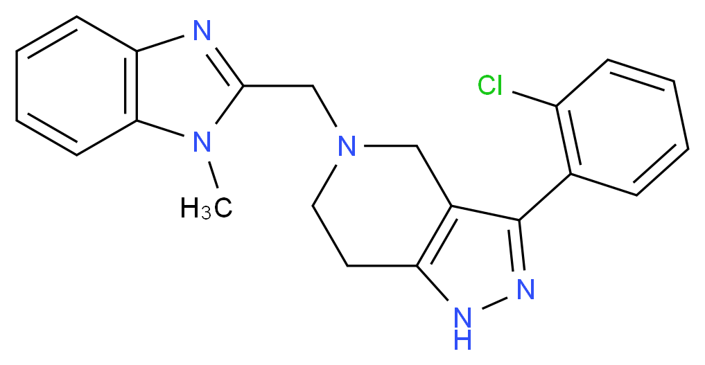 3-(2-chlorophenyl)-5-[(1-methyl-1H-benzimidazol-2-yl)methyl]-4,5,6,7-tetrahydro-1H-pyrazolo[4,3-c]pyridine_分子结构_CAS_)