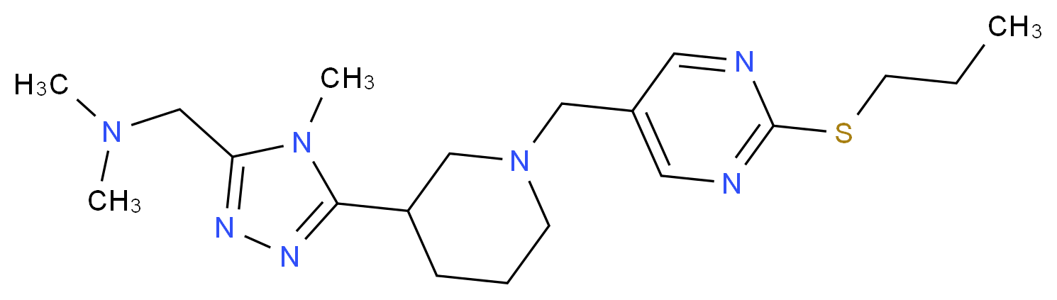 N,N-dimethyl-1-[4-methyl-5-(1-{[2-(propylthio)pyrimidin-5-yl]methyl}piperidin-3-yl)-4H-1,2,4-triazol-3-yl]methanamine_分子结构_CAS_)