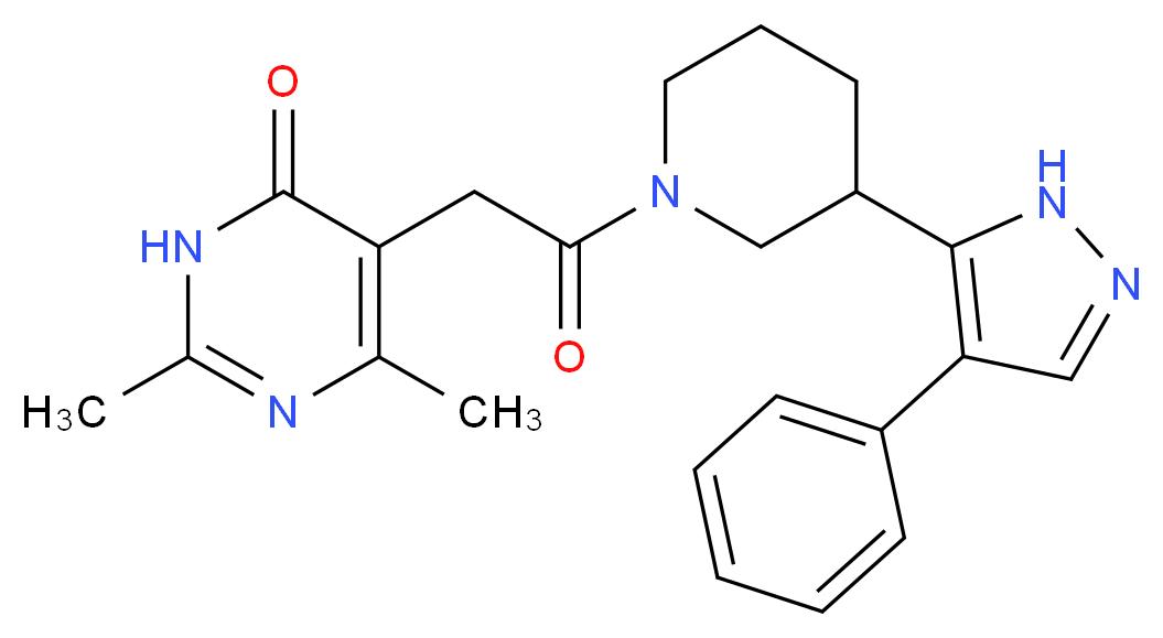 2,6-dimethyl-5-{2-oxo-2-[3-(4-phenyl-1H-pyrazol-5-yl)piperidin-1-yl]ethyl}pyrimidin-4(3H)-one_分子结构_CAS_)
