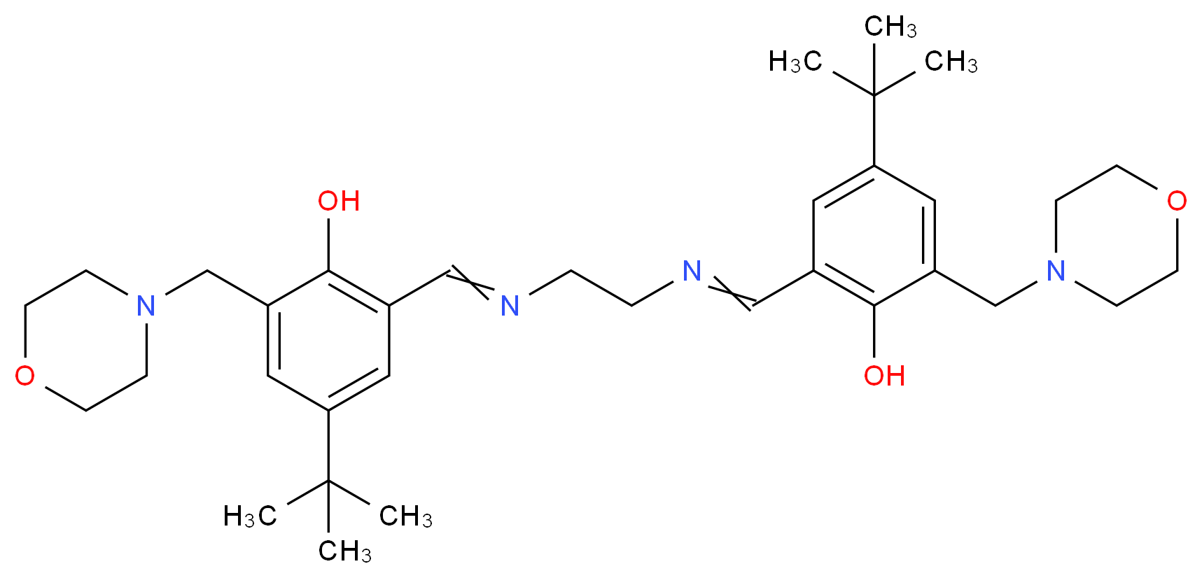 4-tert-butyl-2-({[2-({[5-tert-butyl-2-hydroxy-3-(morpholin-4-ylmethyl)phenyl]methylidene}amino)ethyl]imino}methyl)-6-(morpholin-4-ylmethyl)phenol_分子结构_CAS_252735-70-9