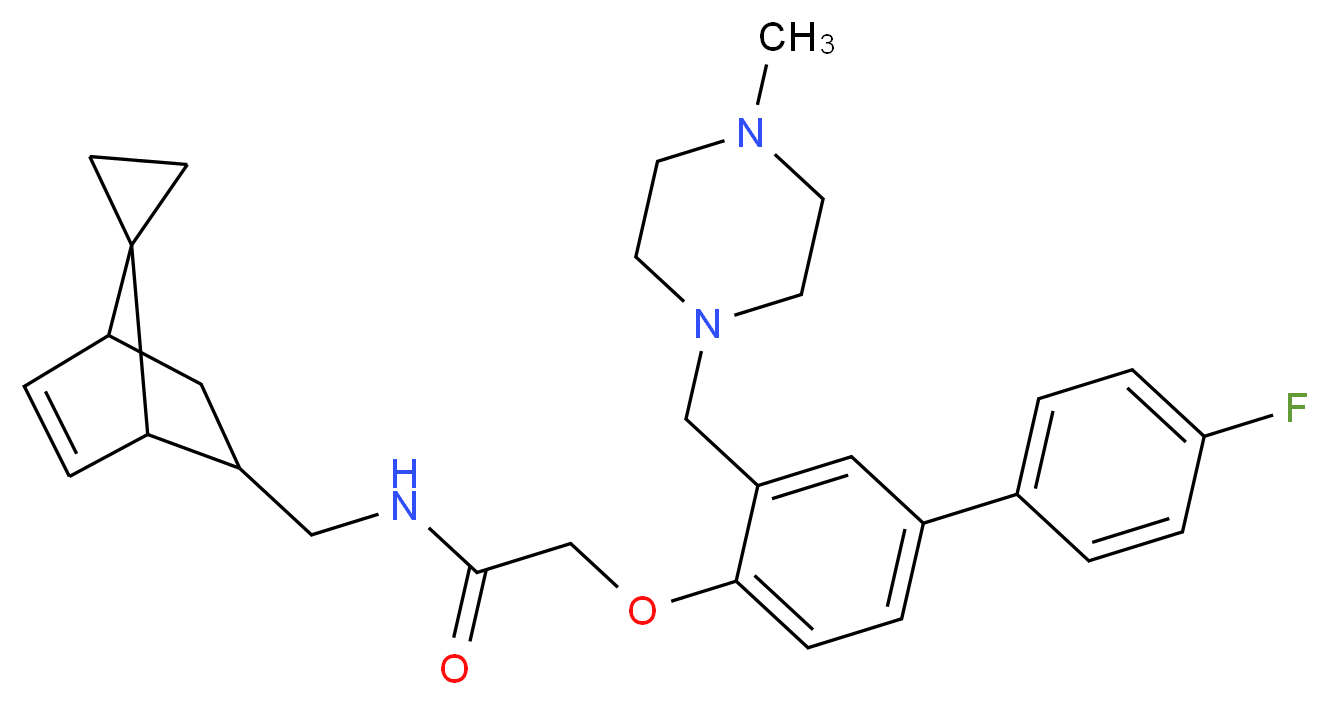 2-({4'-fluoro-3-[(4-methyl-1-piperazinyl)methyl]-4-biphenylyl}oxy)-N-(spiro[bicyclo[2.2.1]heptane-7,1'-cyclopropane]-5-en-2-ylmethyl)acetamide_分子结构_CAS_)