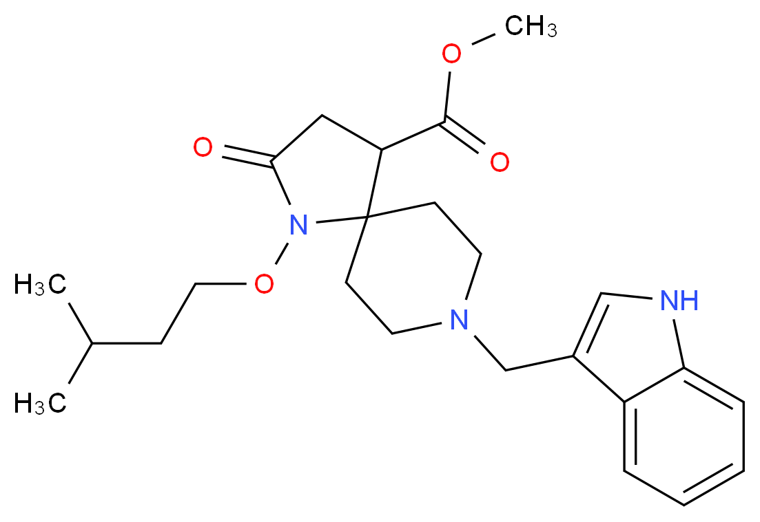 methyl 8-(1H-indol-3-ylmethyl)-1-(3-methylbutoxy)-2-oxo-1,8-diazaspiro[4.5]decane-4-carboxylate_分子结构_CAS_)