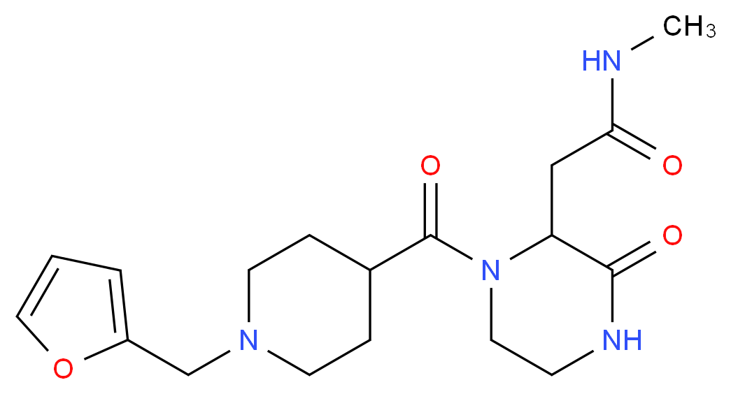 2-(1-{[1-(2-furylmethyl)-4-piperidinyl]carbonyl}-3-oxo-2-piperazinyl)-N-methylacetamide_分子结构_CAS_)