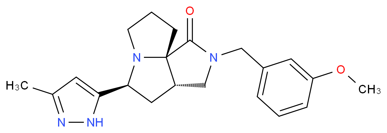 (3aS*,5S*,9aS*)-2-(3-methoxybenzyl)-5-(3-methyl-1H-pyrazol-5-yl)hexahydro-7H-pyrrolo[3,4-g]pyrrolizin-1(2H)-one_分子结构_CAS_)