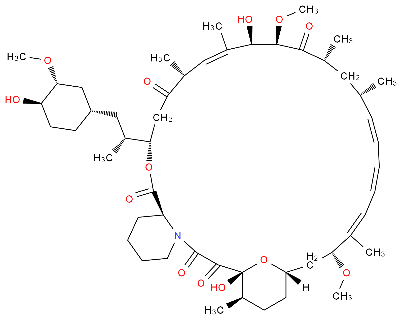 (1R,9S,12S,15R,16E,18R,19R,21R,23S,24E,26E,28E,30R,32S,35R)-1,18-dihydroxy-12-[(2R)-1-[(1S,3R,4R)-4-hydroxy-3-methoxycyclohexyl]propan-2-yl]-19,30-dimethoxy-15,17,21,23,29,35-hexamethyl-11,36-dioxa-4-azatricyclo[30.3.1.0<sup>4</sup>,<sup>9</sup>]hexatriaconta-16,24,26,28-tetraene-2,3,10,14,20-pentone_分子结构_CAS_53123-88-9