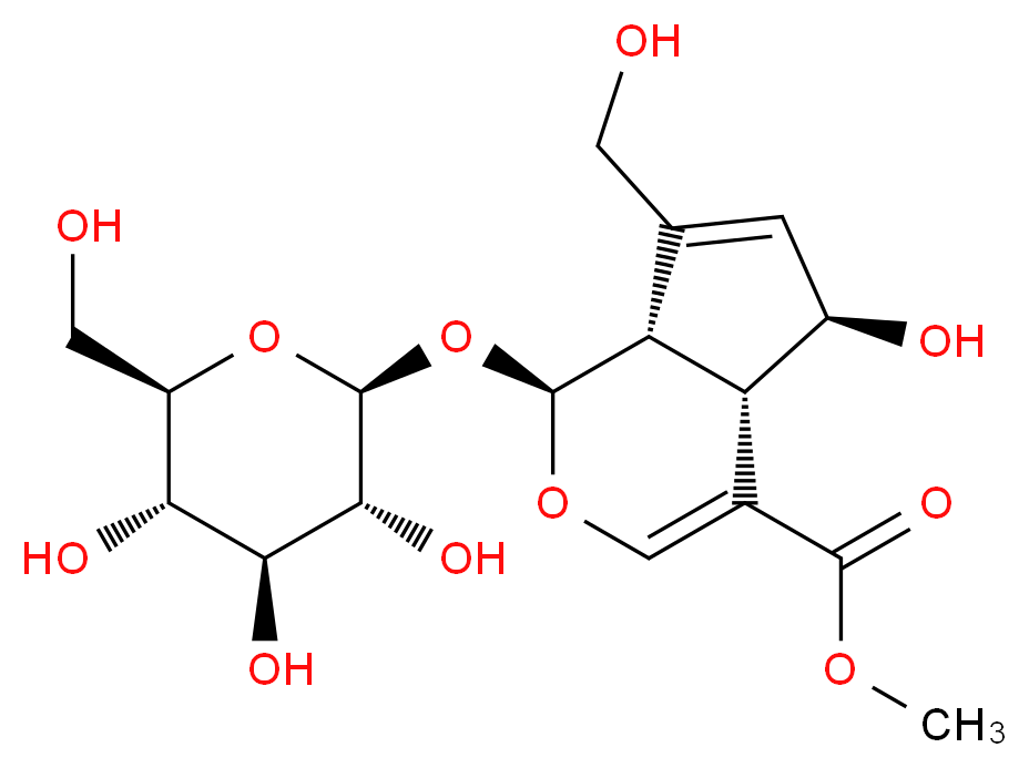 methyl (1S,4aS,5R,7aS)-5-hydroxy-7-(hydroxymethyl)-1-{[(2S,3R,4S,5S,6R)-3,4,5-trihydroxy-6-(hydroxymethyl)oxan-2-yl]oxy}-1H,4aH,5H,7aH-cyclopenta[c]pyran-4-carboxylate_分子结构_CAS_27530-67-2