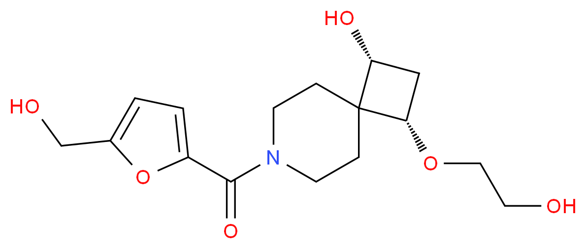 (1R*,3S*)-3-(2-hydroxyethoxy)-7-[5-(hydroxymethyl)-2-furoyl]-7-azaspiro[3.5]nonan-1-ol_分子结构_CAS_)