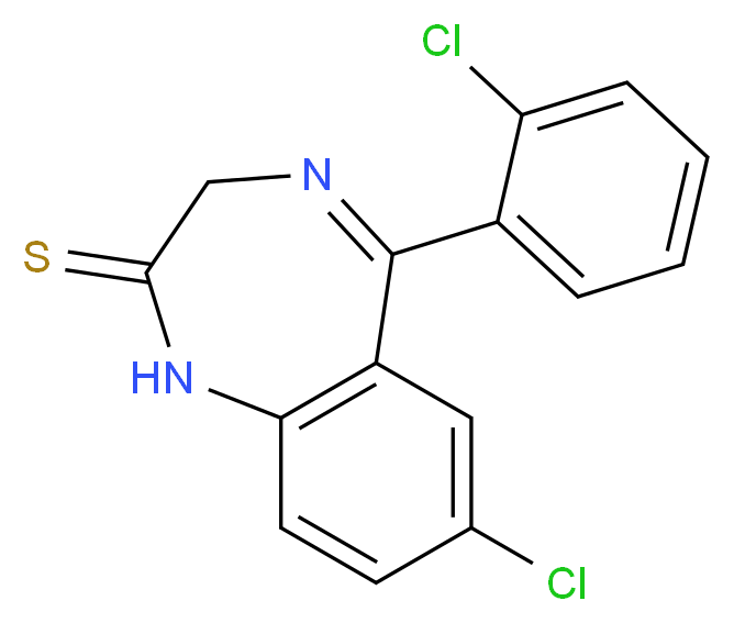 7-chloro-5-(2-chlorophenyl)-2,3-dihydro-1H-1,4-benzodiazepine-2-thione_分子结构_CAS_2894-71-5