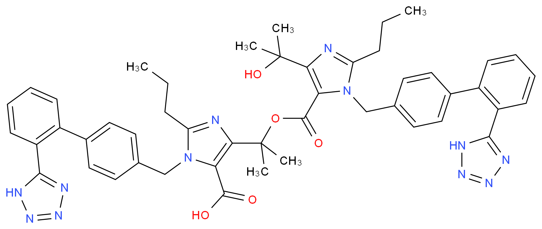 4-{2-[4-(2-hydroxypropan-2-yl)-2-propyl-1-({4-[2-(1H-1,2,3,4-tetrazol-5-yl)phenyl]phenyl}methyl)-1H-imidazole-5-carbonyloxy]propan-2-yl}-2-propyl-1-({4-[2-(1H-1,2,3,4-tetrazol-5-yl)phenyl]phenyl}methyl)-1H-imidazole-5-carboxylic acid_分子结构_CAS_1040250-19-8